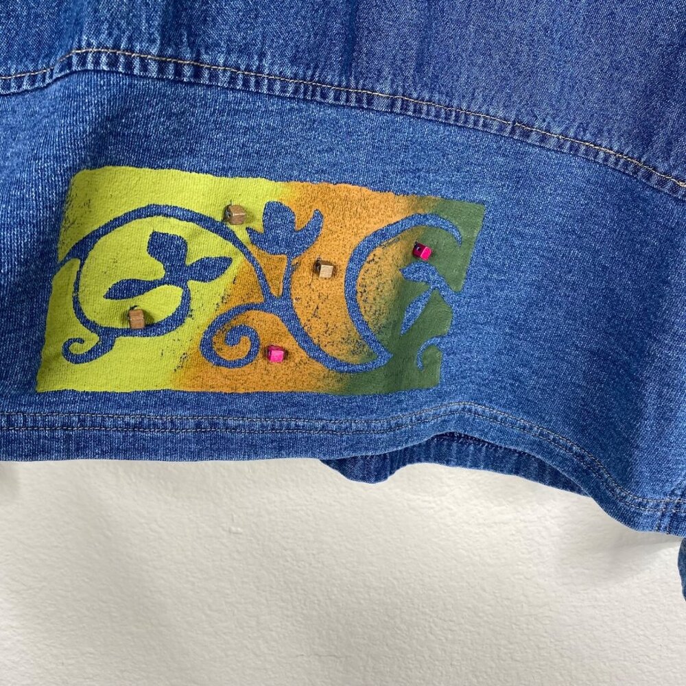 Vintage Saint Germain Paris Top Blue Size XL Denim Hand Painted Boho Art to Wear - Picture 6 of 14